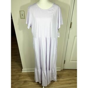 Old Navy Lavender Tiered Maxi Dress XL Cotton Stretch Short Sleeve BOHO Casual